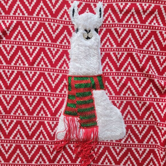 Thomas & Olivia Red & White Llama Christmas Sweater Festive Sequin Scarf Design - Picture 4 of 7